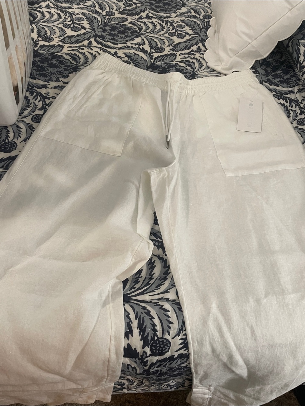 Athleta White Wide-Leg Linen-Blend Drawstring Pants